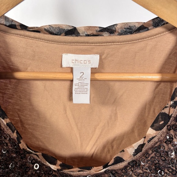 Chicos Top Womens Large 2 Going Out Sequin Glam Evening Embellished Party Date - Picture 6 of 6